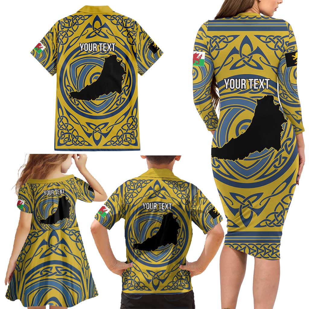 Personalized Cardiganshire Wales Family Matching Long Sleeve Bodycon Dress and Hawaiian Shirt Ceredigion Coat of Arms Celtic Design - Wonder Print Shop