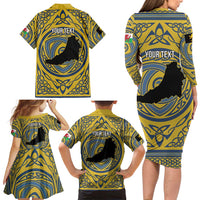 Personalized Cardiganshire Wales Family Matching Long Sleeve Bodycon Dress and Hawaiian Shirt Ceredigion Coat of Arms Celtic Design - Wonder Print Shop