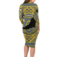 Personalized Cardiganshire Wales Family Matching Long Sleeve Bodycon Dress and Hawaiian Shirt Ceredigion Coat of Arms Celtic Design - Wonder Print Shop