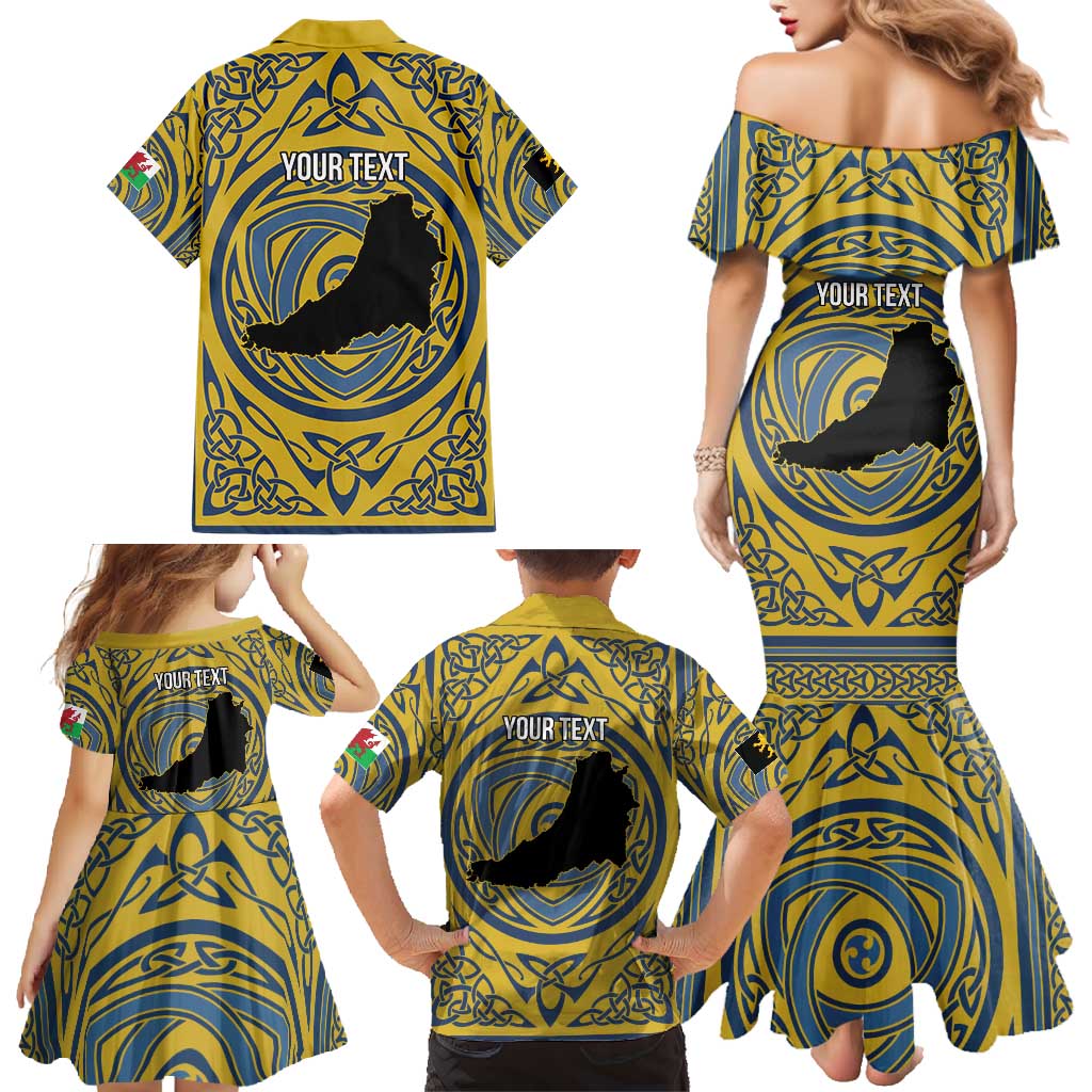Personalized Cardiganshire Wales Family Matching Mermaid Dress and Hawaiian Shirt Ceredigion Coat of Arms Celtic Design - Wonder Print Shop
