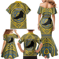 Personalized Cardiganshire Wales Family Matching Mermaid Dress and Hawaiian Shirt Ceredigion Coat of Arms Celtic Design - Wonder Print Shop