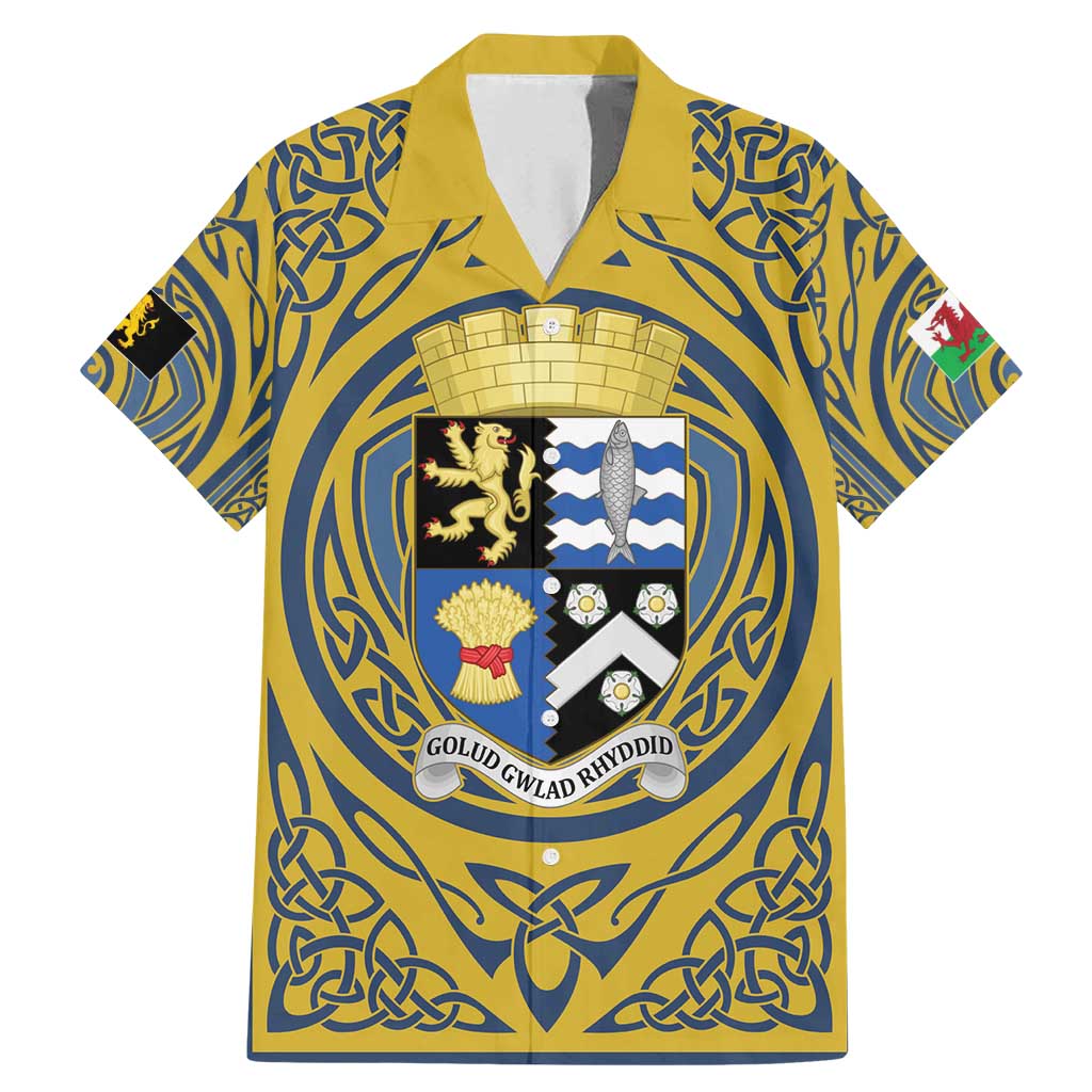 Personalized Cardiganshire Wales Family Matching Mermaid Dress and Hawaiian Shirt Ceredigion Coat of Arms Celtic Design - Wonder Print Shop