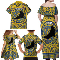 Personalized Cardiganshire Wales Family Matching Off Shoulder Maxi Dress and Hawaiian Shirt Ceredigion Coat of Arms Celtic Design - Wonder Print Shop