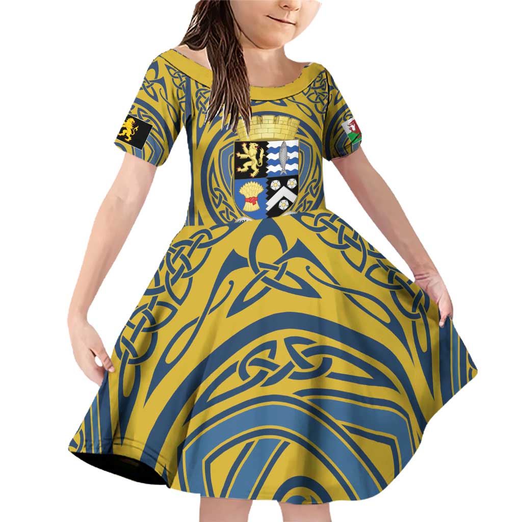 Personalized Cardiganshire Wales Family Matching Off Shoulder Short Dress and Hawaiian Shirt Ceredigion Coat of Arms Celtic Design - Wonder Print Shop
