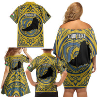 Personalized Cardiganshire Wales Family Matching Off Shoulder Short Dress and Hawaiian Shirt Ceredigion Coat of Arms Celtic Design - Wonder Print Shop
