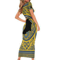 Personalized Cardiganshire Wales Family Matching Short Sleeve Bodycon Dress and Hawaiian Shirt Ceredigion Coat of Arms Celtic Design - Wonder Print Shop