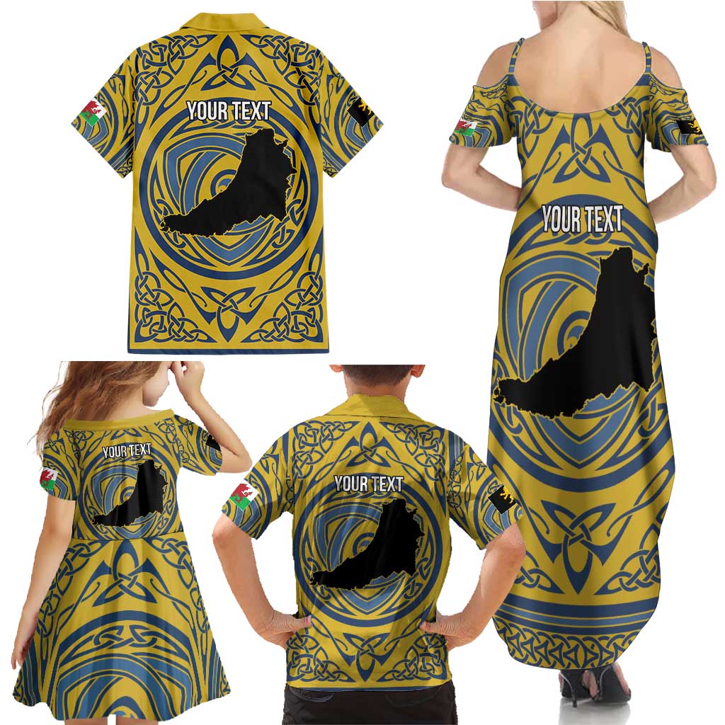 Personalized Cardiganshire Wales Family Matching Summer Maxi Dress and Hawaiian Shirt Ceredigion Coat of Arms Celtic Design - Wonder Print Shop