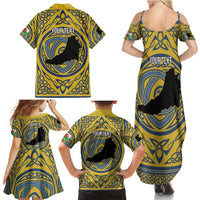 Personalized Cardiganshire Wales Family Matching Summer Maxi Dress and Hawaiian Shirt Ceredigion Coat of Arms Celtic Design - Wonder Print Shop