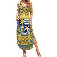 Personalized Cardiganshire Wales Family Matching Summer Maxi Dress and Hawaiian Shirt Ceredigion Coat of Arms Celtic Design - Wonder Print Shop