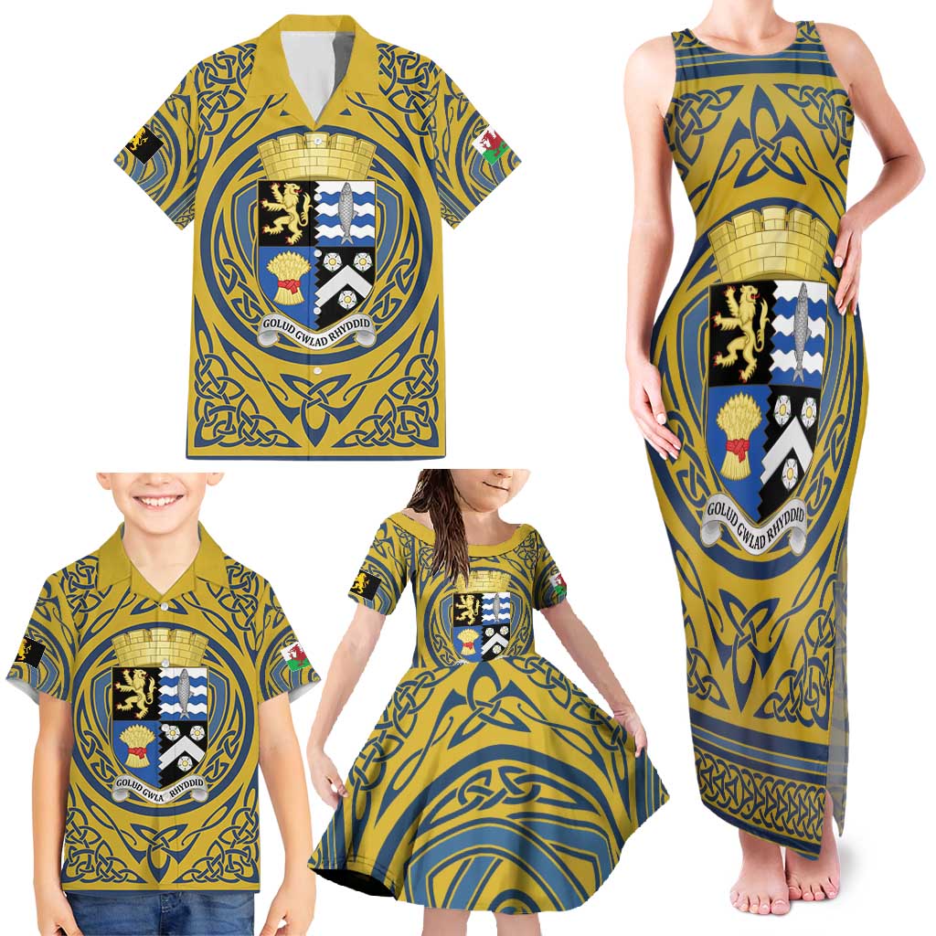 Personalized Cardiganshire Wales Family Matching Tank Maxi Dress and Hawaiian Shirt Ceredigion Coat of Arms Celtic Design - Wonder Print Shop