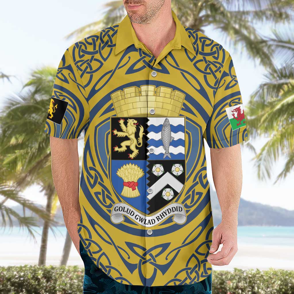 Personalized Cardiganshire Wales Hawaiian Shirt Ceredigion Coat of Arms Celtic Design - Wonder Print Shop