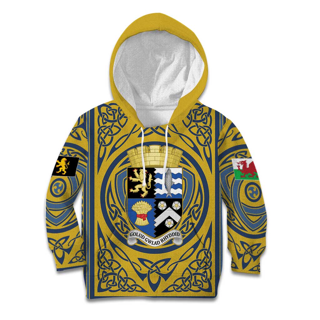 Personalized Cardiganshire Wales Kid Hoodie Ceredigion Coat of Arms Celtic Design - Wonder Print Shop