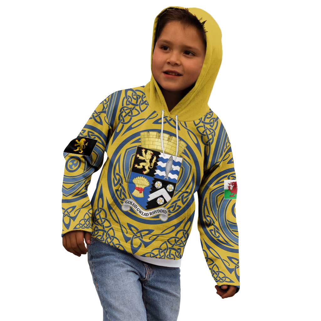Personalized Cardiganshire Wales Kid Hoodie Ceredigion Coat of Arms Celtic Design - Wonder Print Shop