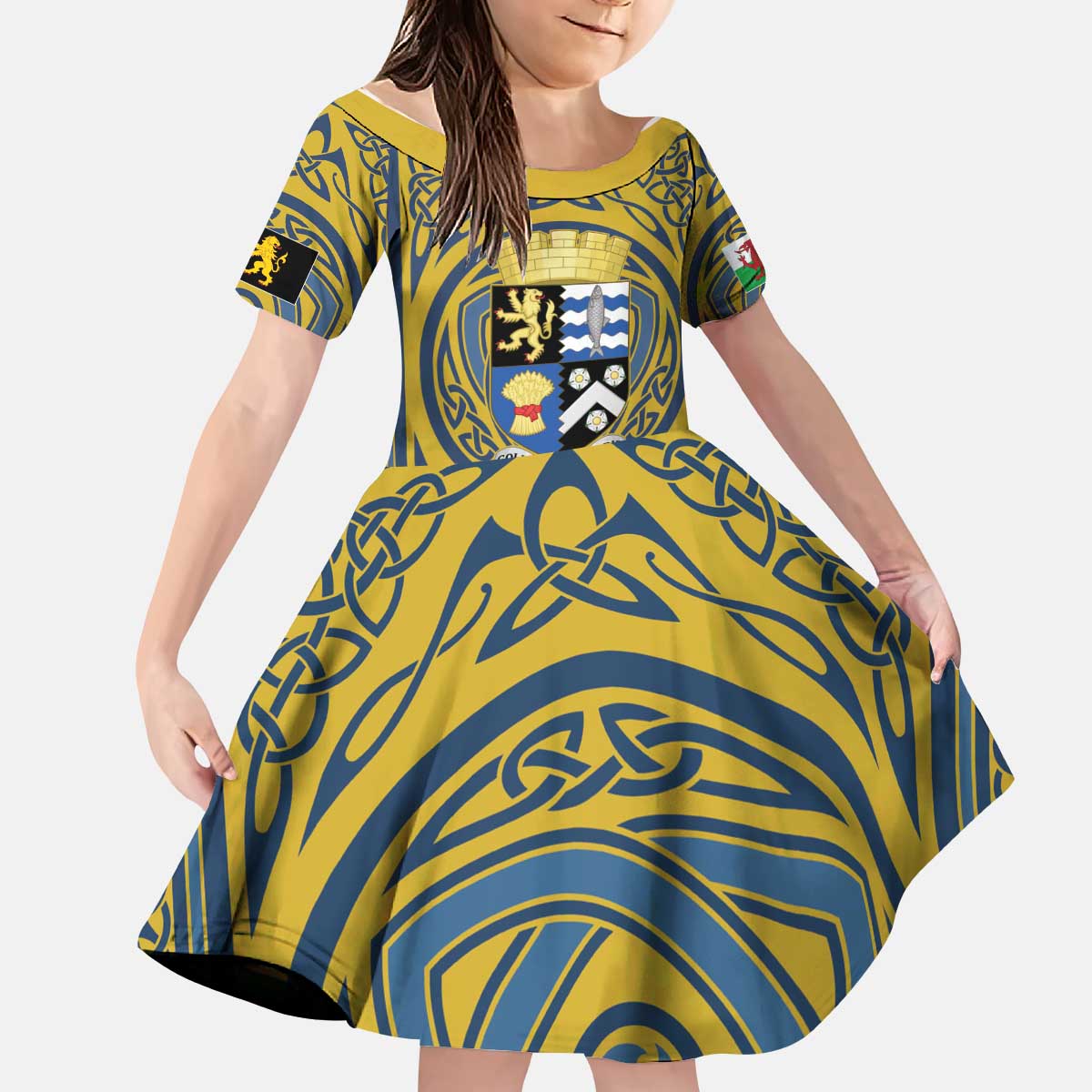 Personalized Cardiganshire Wales Kid Short Sleeve Dress Ceredigion Coat of Arms Celtic Design - Wonder Print Shop