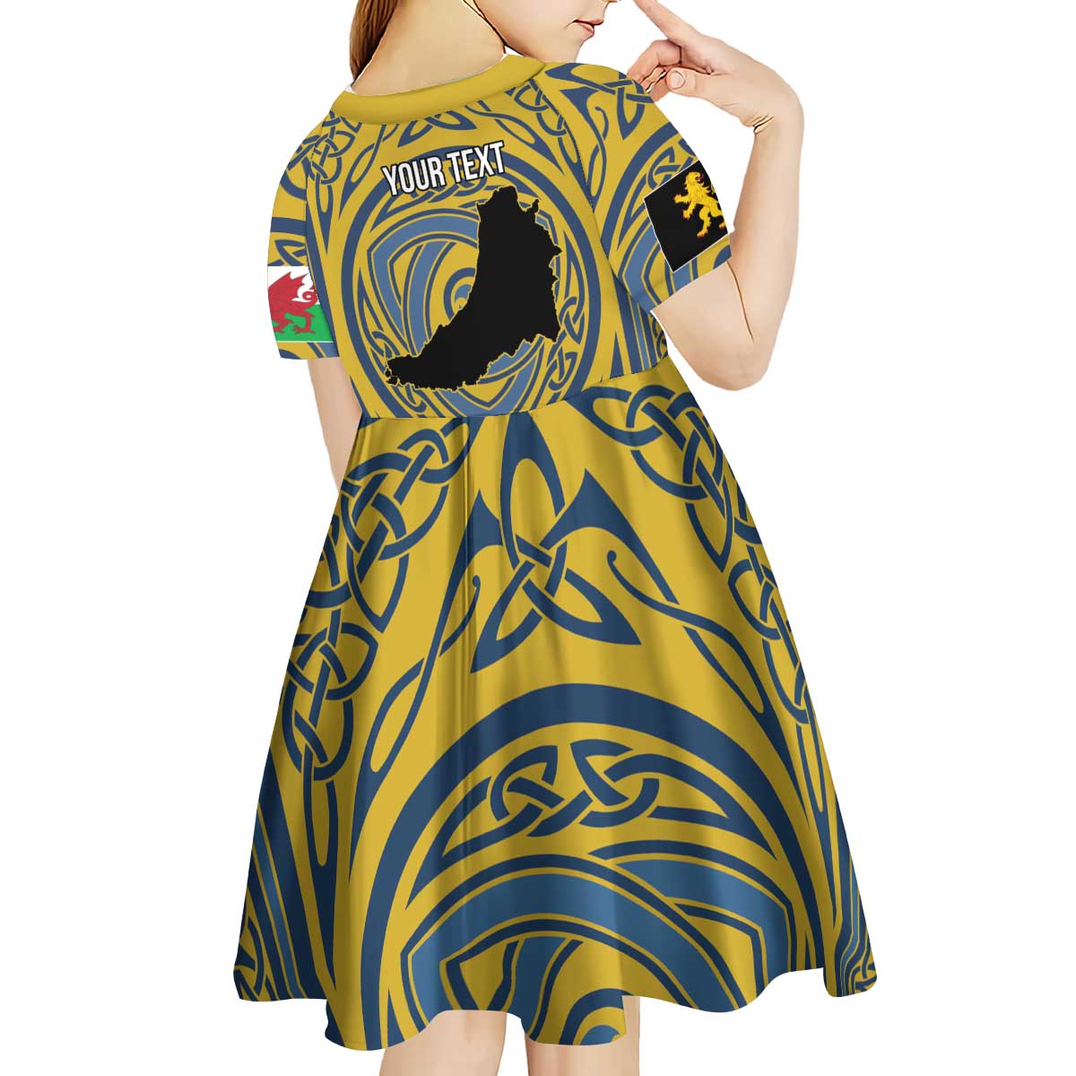 Personalized Cardiganshire Wales Kid Short Sleeve Dress Ceredigion Coat of Arms Celtic Design - Wonder Print Shop