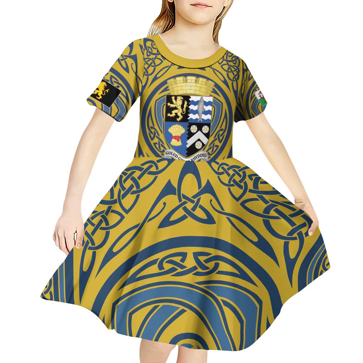 Personalized Cardiganshire Wales Kid Short Sleeve Dress Ceredigion Coat of Arms Celtic Design - Wonder Print Shop
