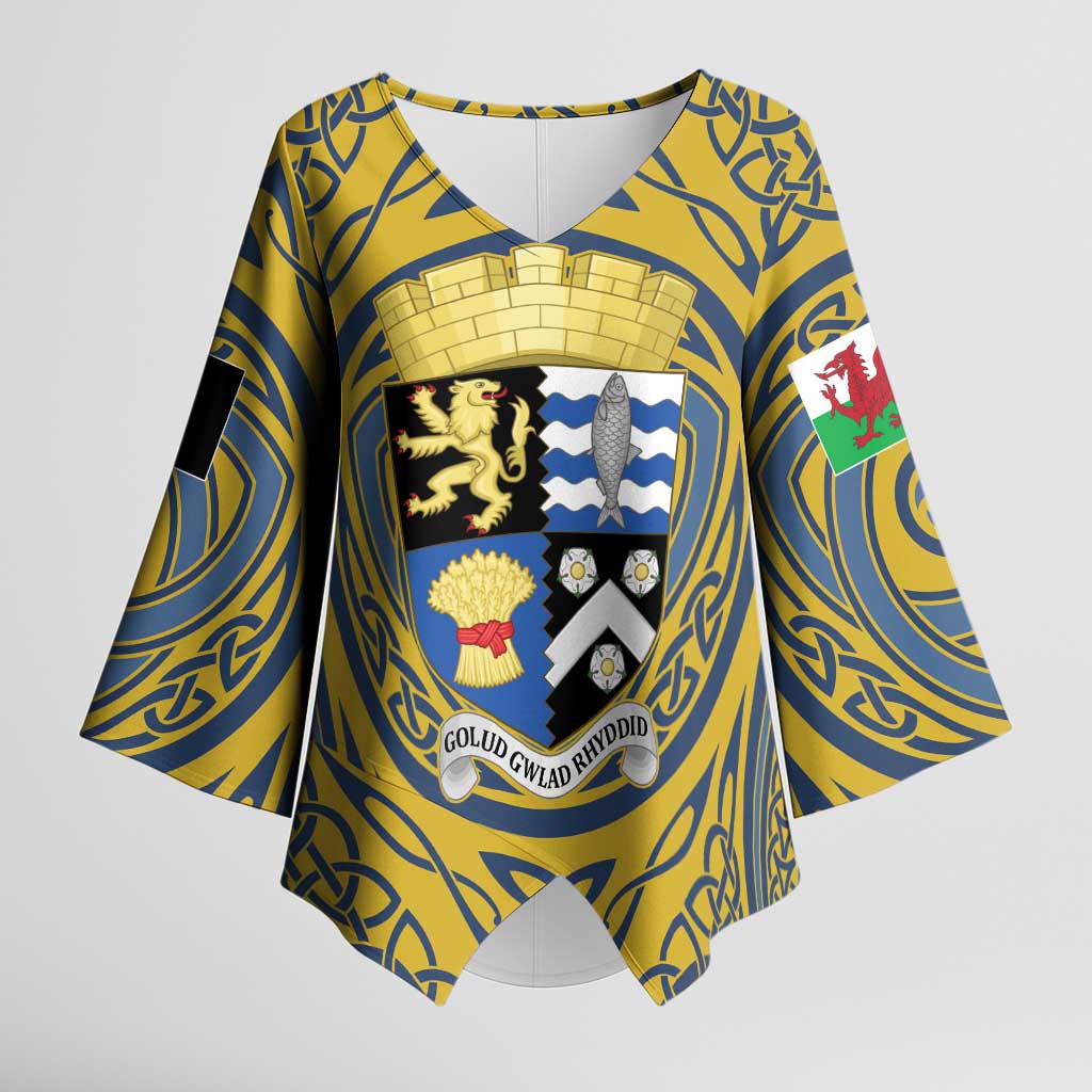 Personalized Cardiganshire Wales Kimono Sleeve Blouse Ceredigion Coat of Arms Celtic Design - Wonder Print Shop