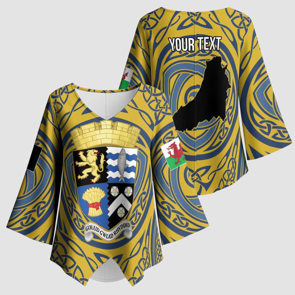Personalized Cardiganshire Wales Kimono Sleeve Blouse Ceredigion Coat of Arms Celtic Design - Wonder Print Shop