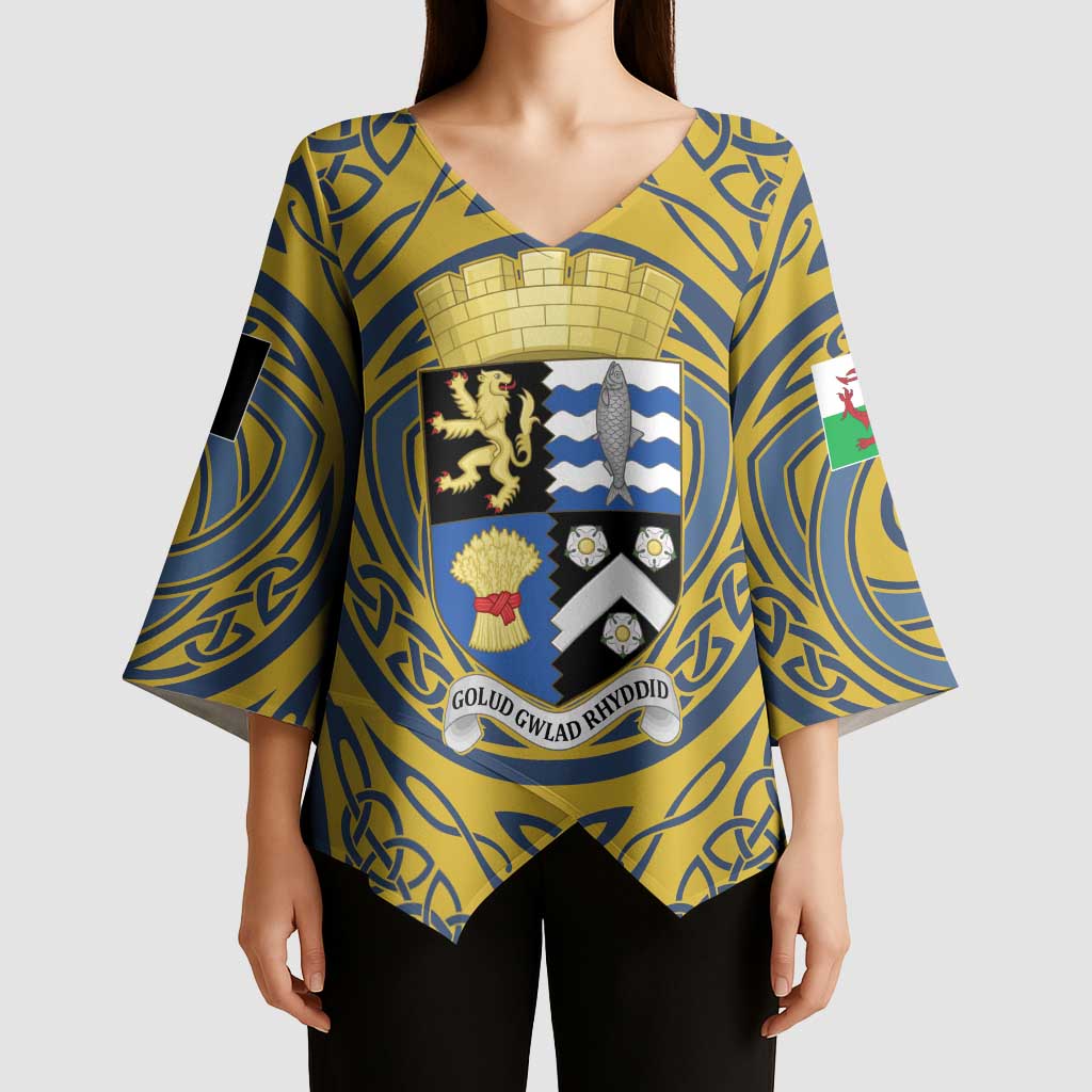 Personalized Cardiganshire Wales Kimono Sleeve Blouse Ceredigion Coat of Arms Celtic Design - Wonder Print Shop