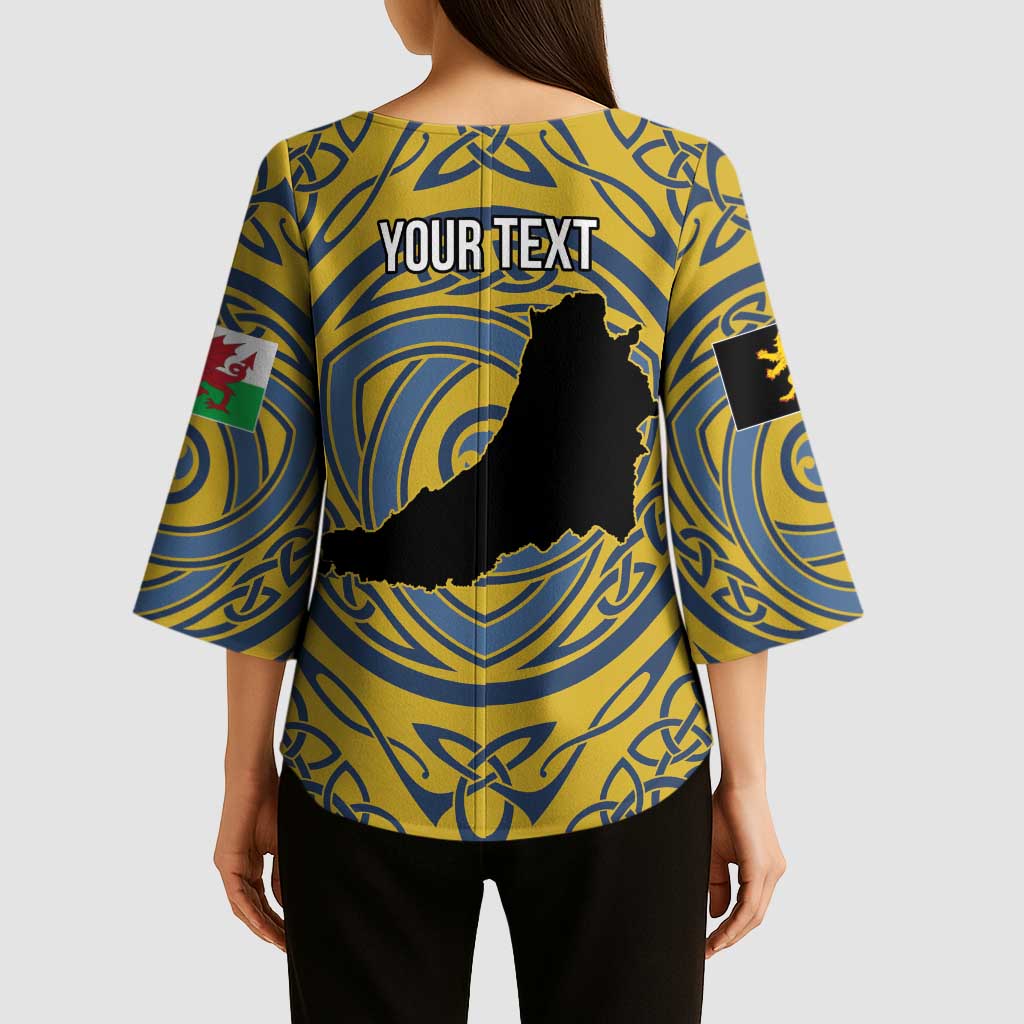 Personalized Cardiganshire Wales Kimono Sleeve Blouse Ceredigion Coat of Arms Celtic Design - Wonder Print Shop
