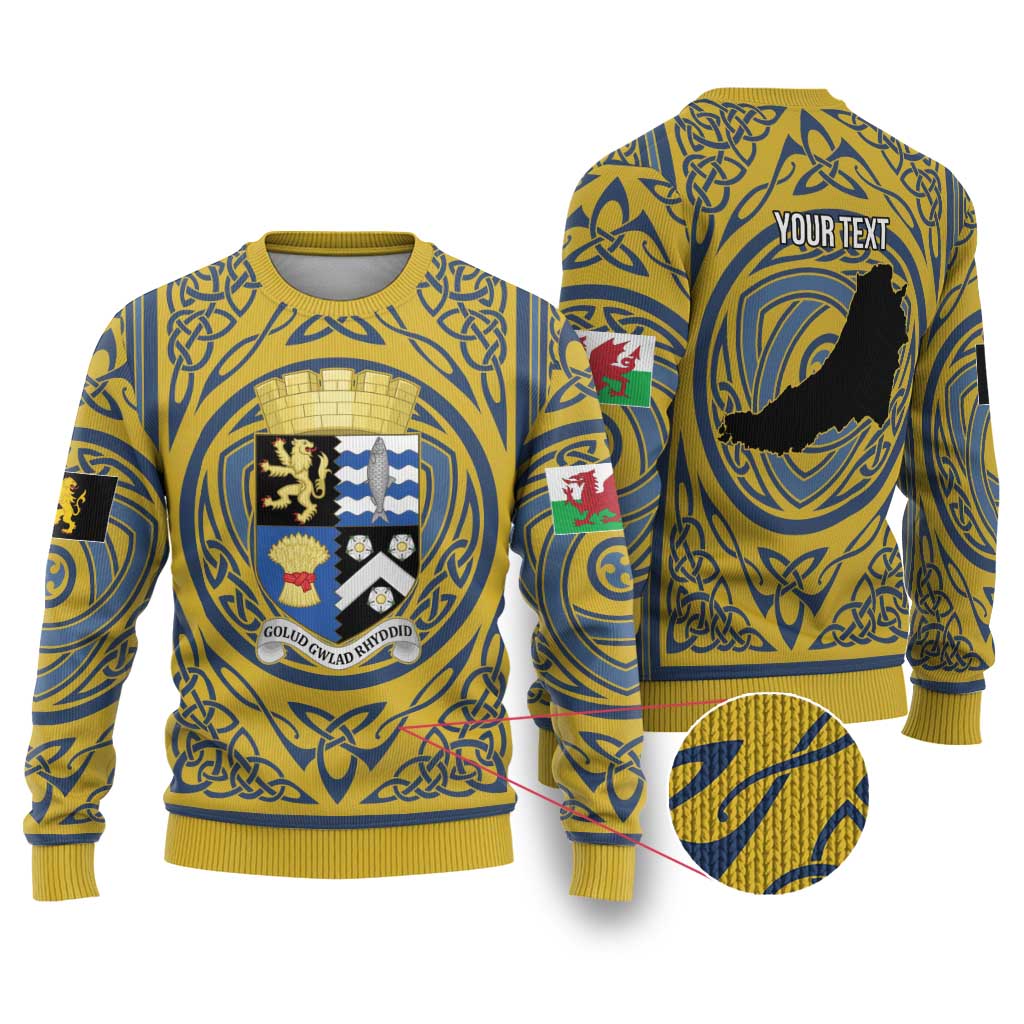 Personalized Cardiganshire Wales Ugly Christmas Sweater Ceredigion Coat of Arms Celtic Design - Wonder Print Shop