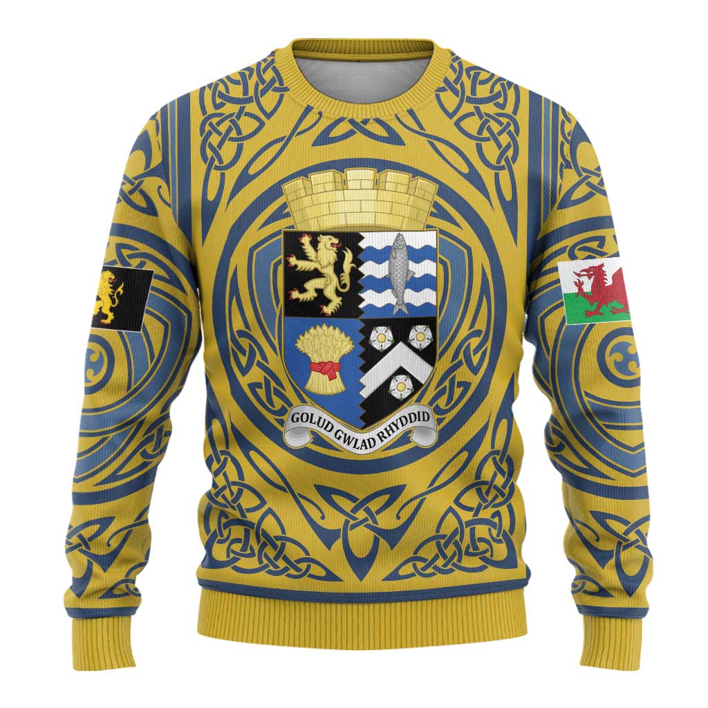 Personalized Cardiganshire Wales Ugly Christmas Sweater Ceredigion Coat of Arms Celtic Design - Wonder Print Shop