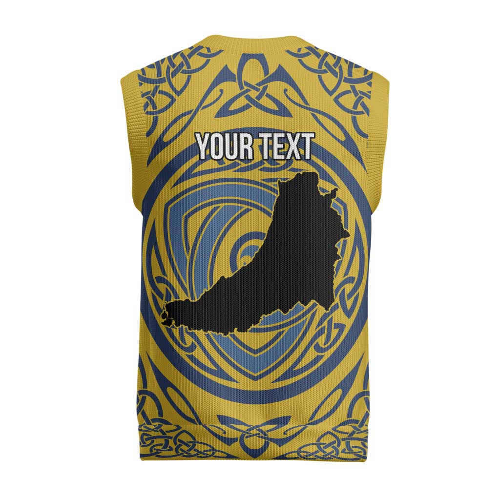 Personalized Cardiganshire Wales Christmas Knitted V-Neck Vest Ceredigion Coat of Arms Celtic Design - Wonder Print Shop