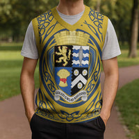 Personalized Cardiganshire Wales Christmas Knitted V-Neck Vest Ceredigion Coat of Arms Celtic Design - Wonder Print Shop