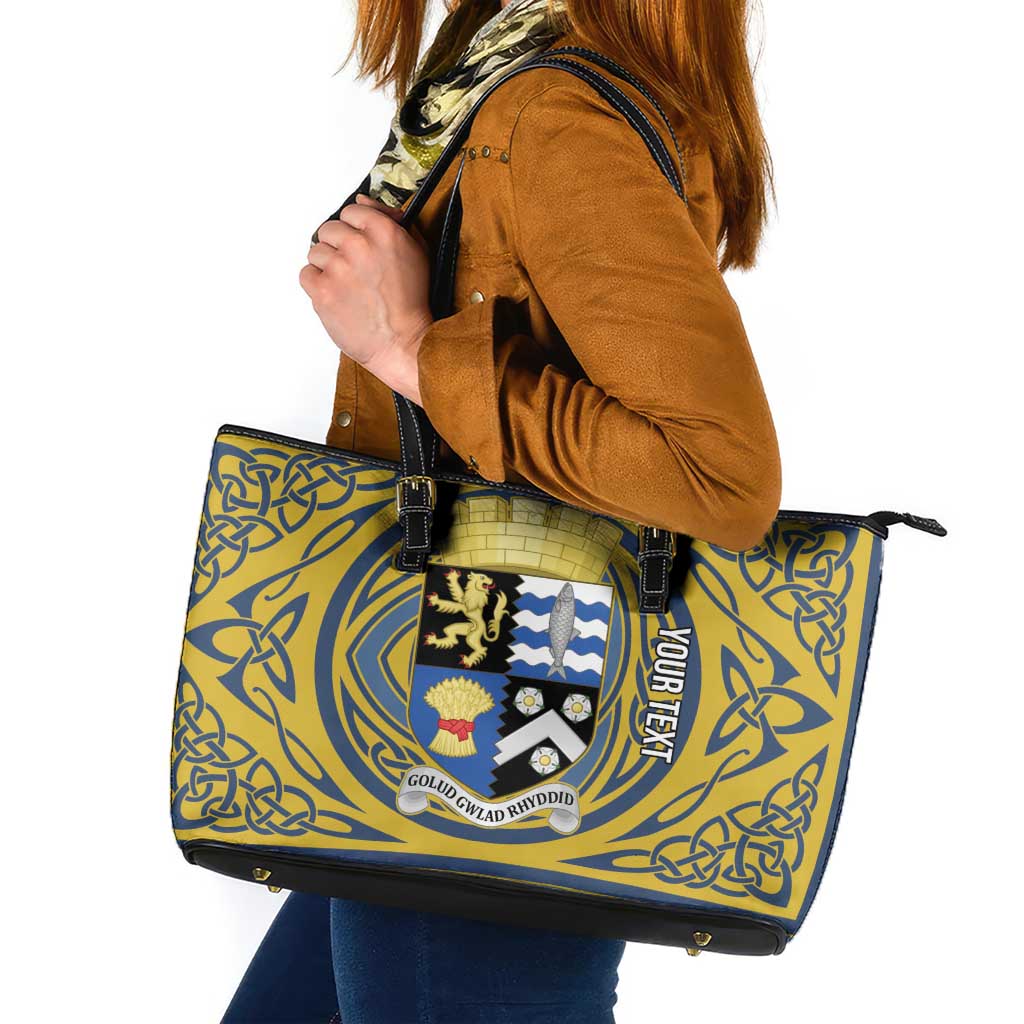 Personalized Cardiganshire Wales Leather Tote Bag Ceredigion Coat of Arms Celtic Design - Wonder Print Shop