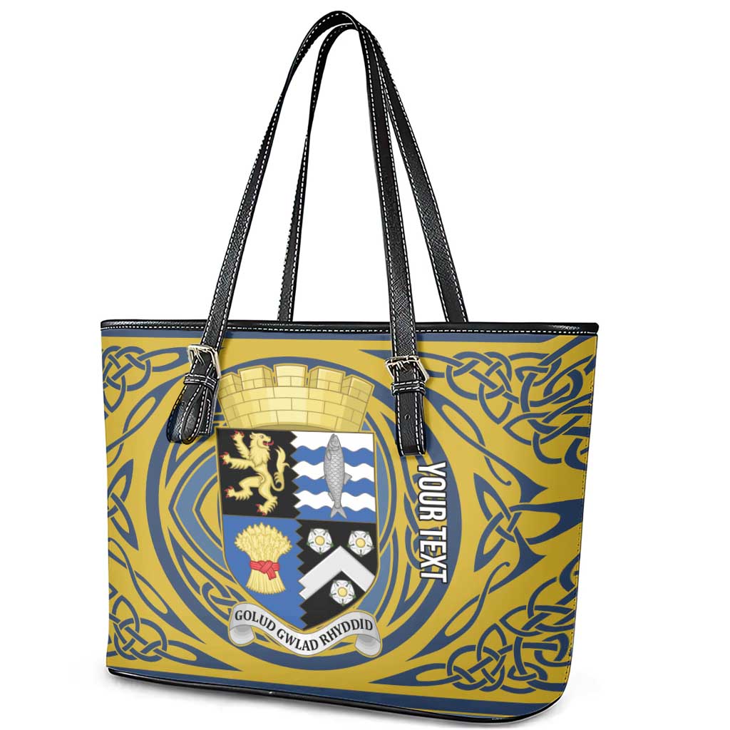 Personalized Cardiganshire Wales Leather Tote Bag Ceredigion Coat of Arms Celtic Design - Wonder Print Shop
