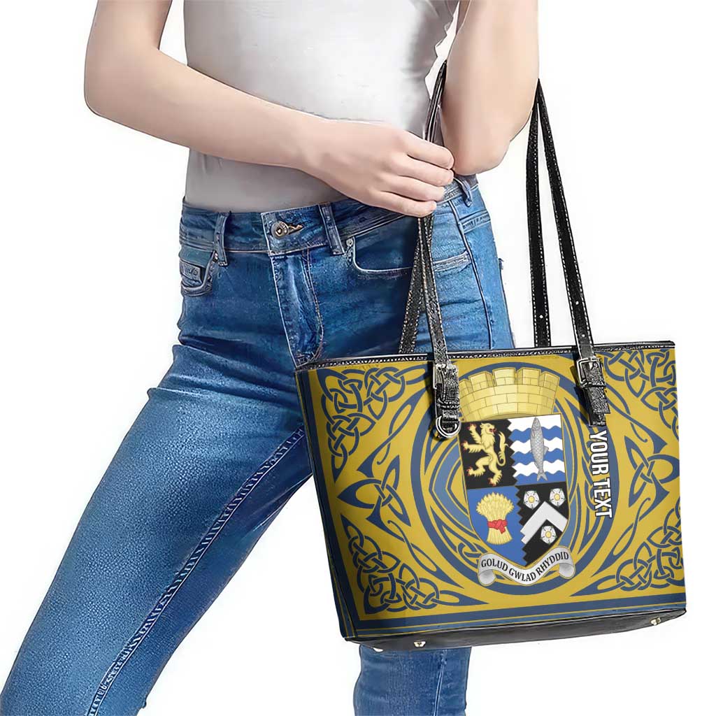 Personalized Cardiganshire Wales Leather Tote Bag Ceredigion Coat of Arms Celtic Design - Wonder Print Shop