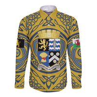 Personalized Cardiganshire Wales Long Sleeve Button Shirt Ceredigion Coat of Arms Celtic Design - Wonder Print Shop