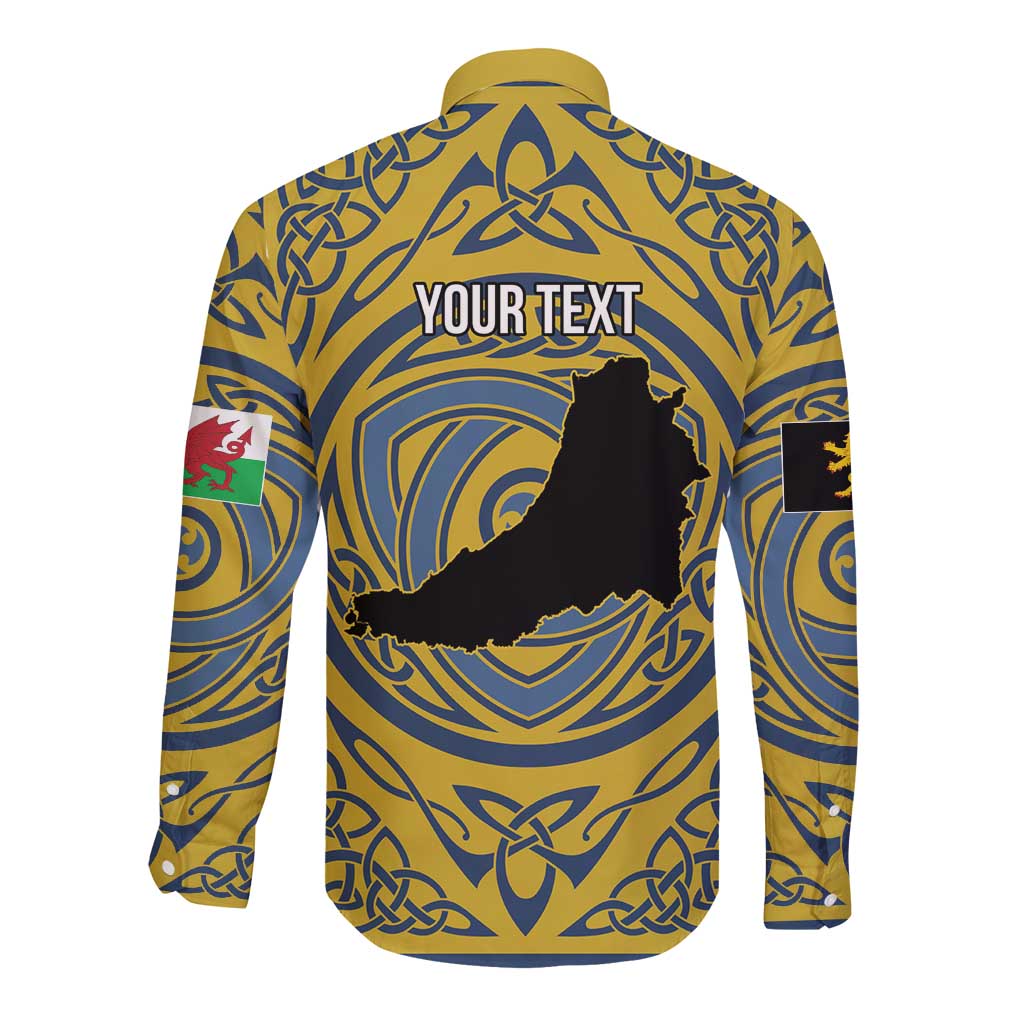 Personalized Cardiganshire Wales Long Sleeve Button Shirt Ceredigion Coat of Arms Celtic Design - Wonder Print Shop