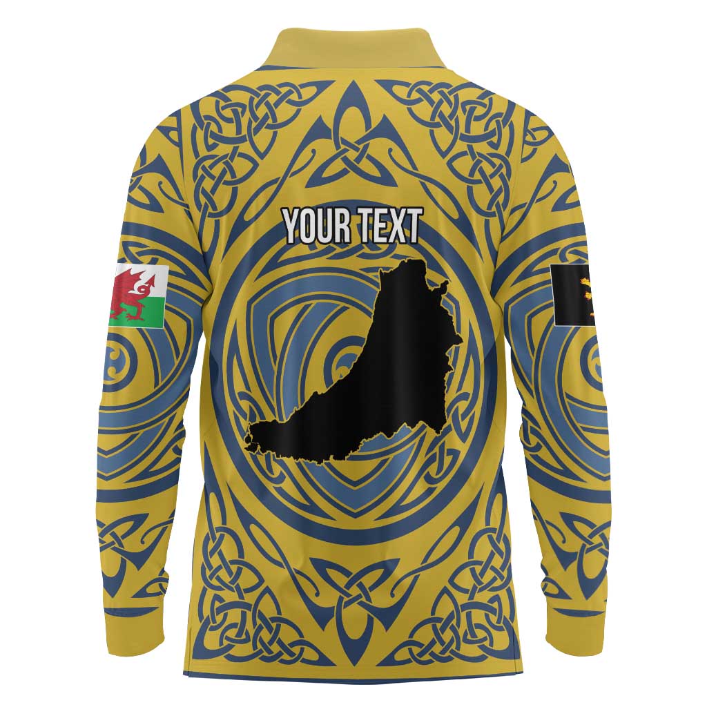 Personalized Cardiganshire Wales Long Sleeve Polo Shirt Ceredigion Coat of Arms Celtic Design - Wonder Print Shop