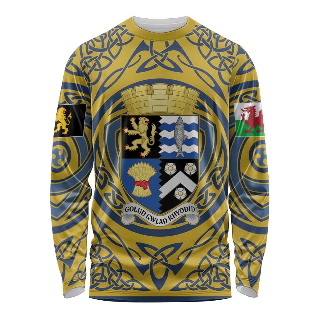 Personalized Cardiganshire Wales Long Sleeve Shirt Ceredigion Coat of Arms Celtic Design - Wonder Print Shop