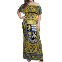 Personalized Cardiganshire Wales Off Shoulder Maxi Dress Ceredigion Coat of Arms Celtic Design - Wonder Print Shop