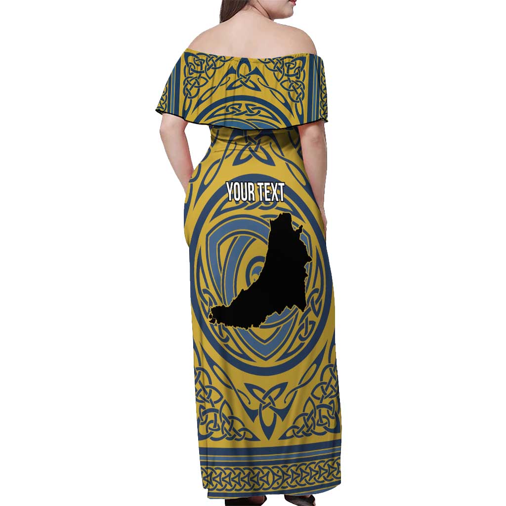 Personalized Cardiganshire Wales Off Shoulder Maxi Dress Ceredigion Coat of Arms Celtic Design - Wonder Print Shop