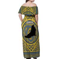 Personalized Cardiganshire Wales Off Shoulder Maxi Dress Ceredigion Coat of Arms Celtic Design - Wonder Print Shop