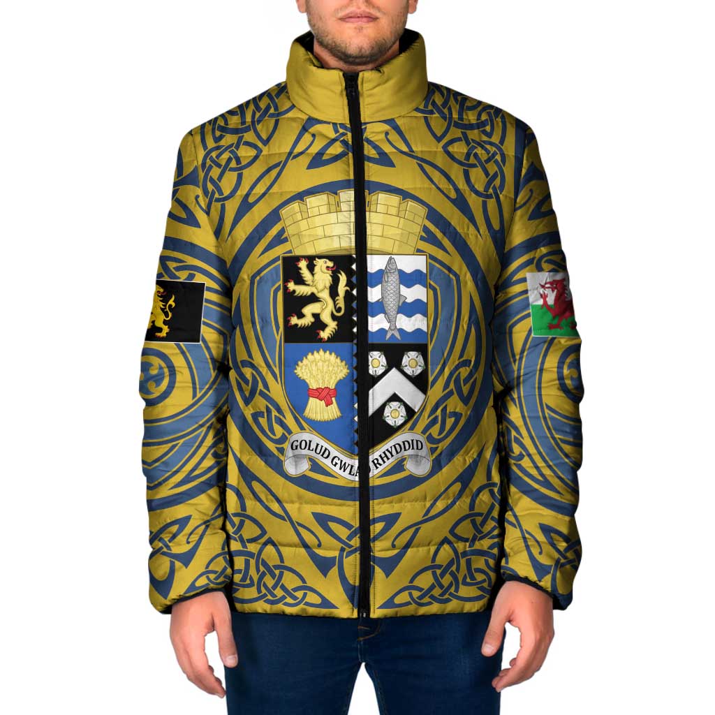 Personalized Cardiganshire Wales Padded Jacket Ceredigion Coat of Arms Celtic Design - Wonder Print Shop
