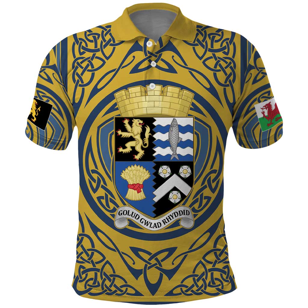 Personalized Cardiganshire Wales Polo Shirt Ceredigion Coat of Arms Celtic Design - Wonder Print Shop