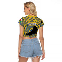 Personalized Cardiganshire Wales Raglan Cropped T Shirt Ceredigion Coat of Arms Celtic Design - Wonder Print Shop