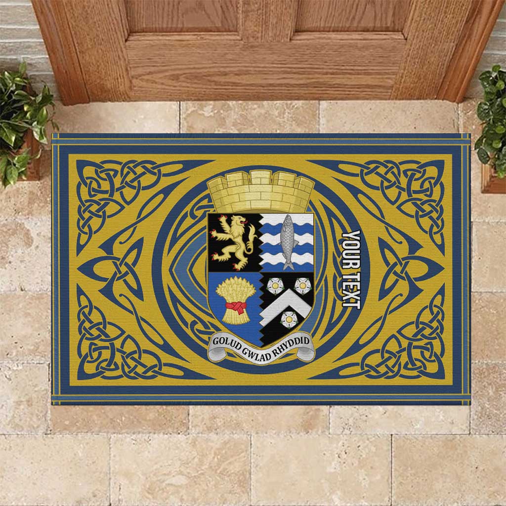 Personalized Cardiganshire Wales Rubber Doormat Ceredigion Coat of Arms Celtic Design - Wonder Print Shop