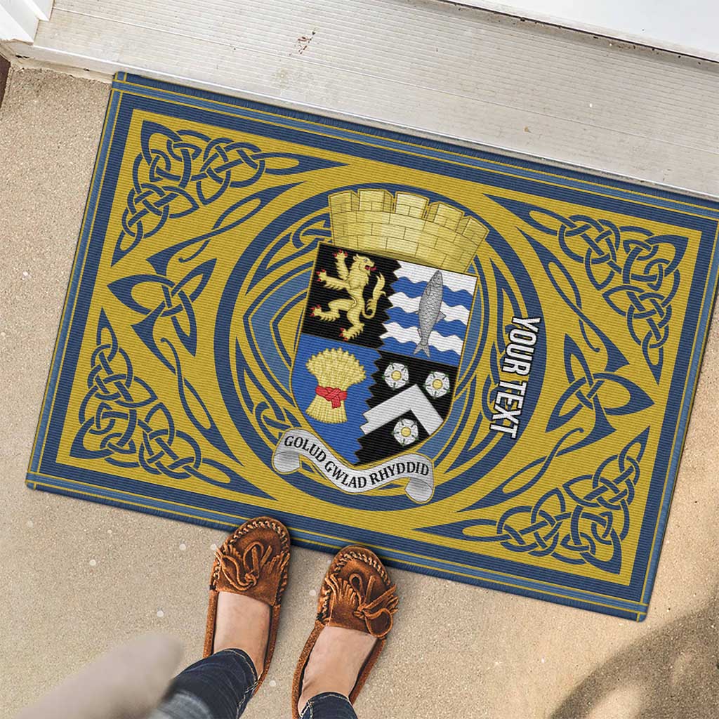Personalized Cardiganshire Wales Rubber Doormat Ceredigion Coat of Arms Celtic Design - Wonder Print Shop
