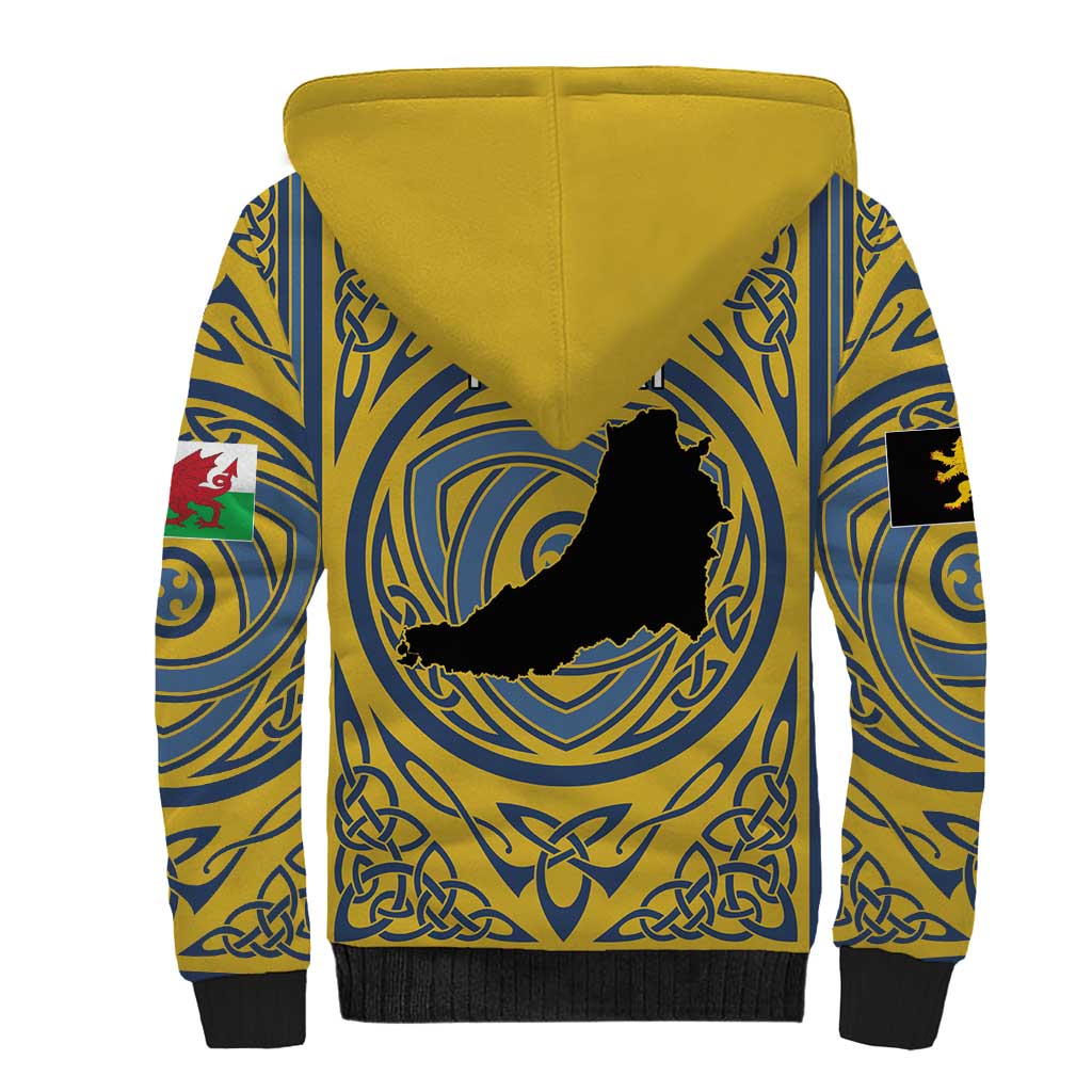 Personalized Cardiganshire Wales Sherpa Hoodie Ceredigion Coat of Arms Celtic Design - Wonder Print Shop