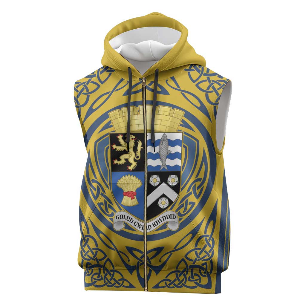 Personalized Cardiganshire Wales Sleeveless Zip Hoodie Ceredigion Coat of Arms Celtic Design - Wonder Print Shop