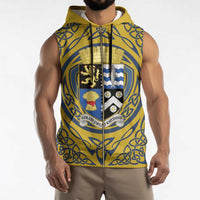 Personalized Cardiganshire Wales Sleeveless Zip Hoodie Ceredigion Coat of Arms Celtic Design - Wonder Print Shop