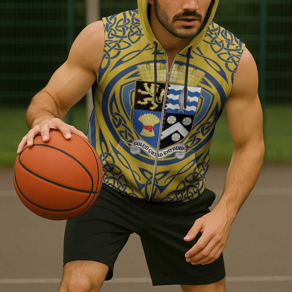 Personalized Cardiganshire Wales Sleeveless Zip Hoodie Ceredigion Coat of Arms Celtic Design - Wonder Print Shop