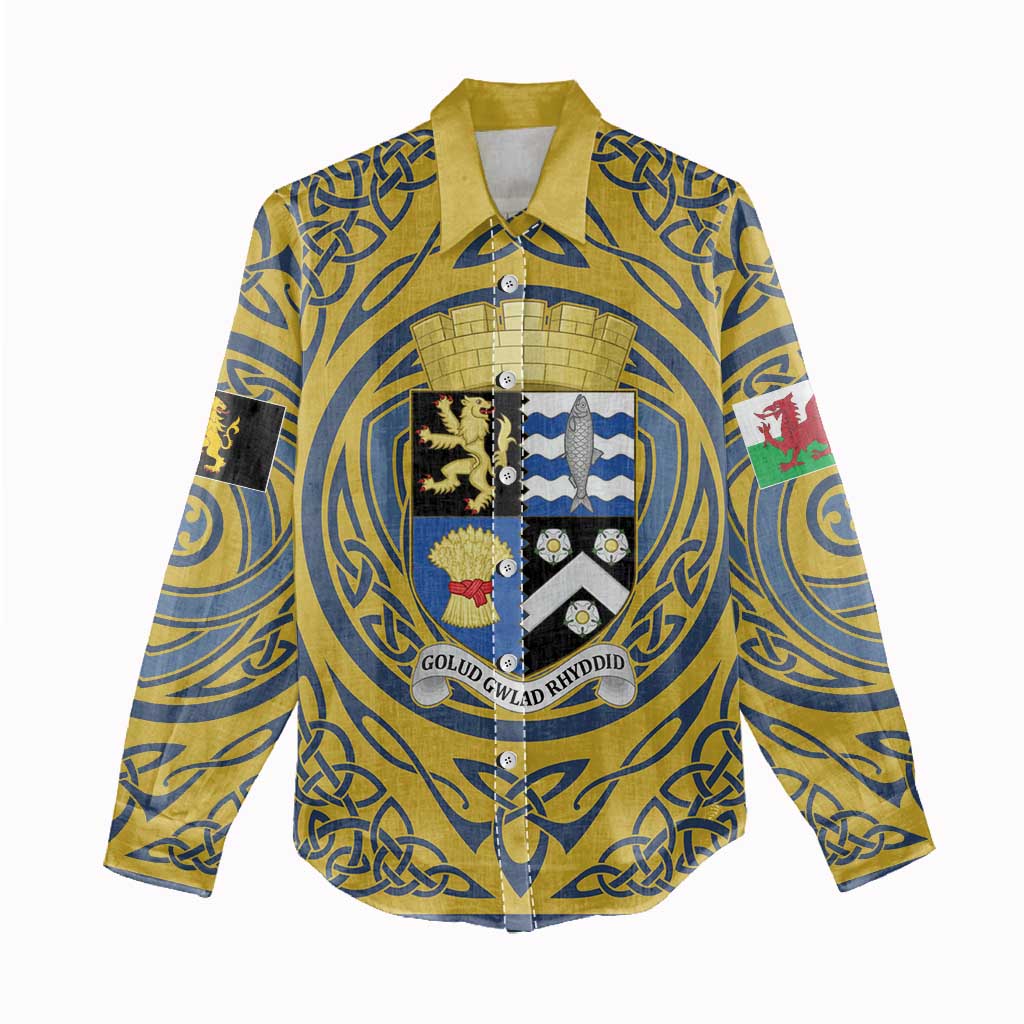 Personalized Cardiganshire Wales Women Casual Shirt Ceredigion Coat of Arms Celtic Design - Wonder Print Shop