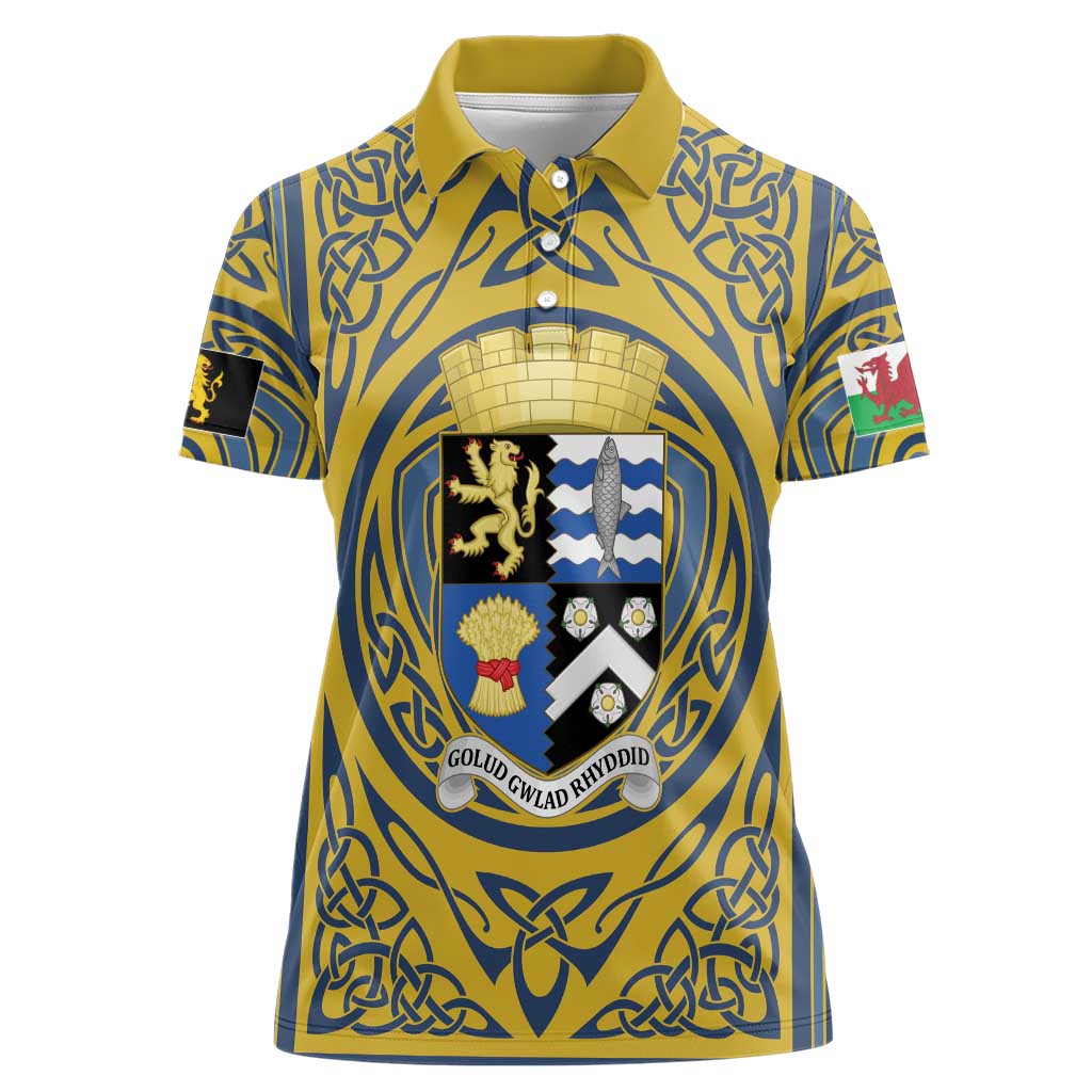 Personalized Cardiganshire Wales Women Polo Shirt Ceredigion Coat of Arms Celtic Design - Wonder Print Shop