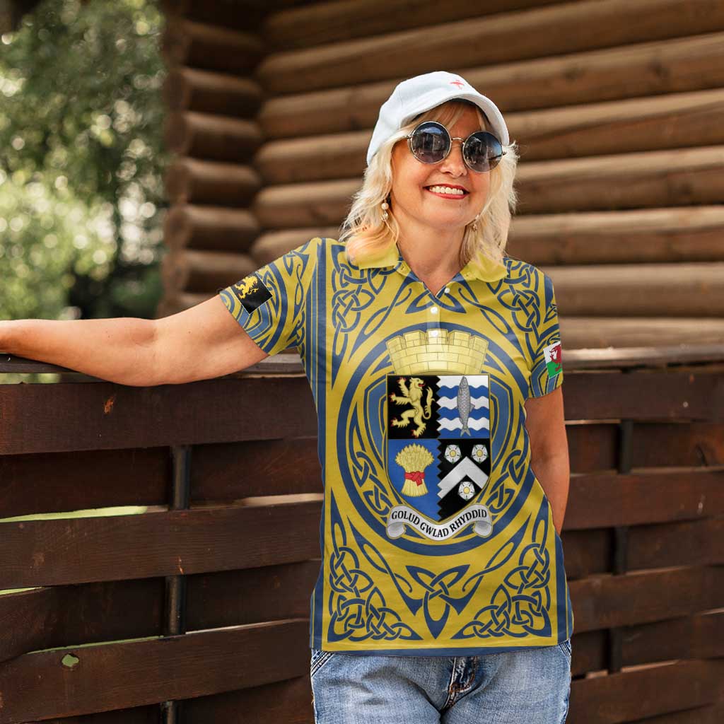 Personalized Cardiganshire Wales Women Polo Shirt Ceredigion Coat of Arms Celtic Design - Wonder Print Shop